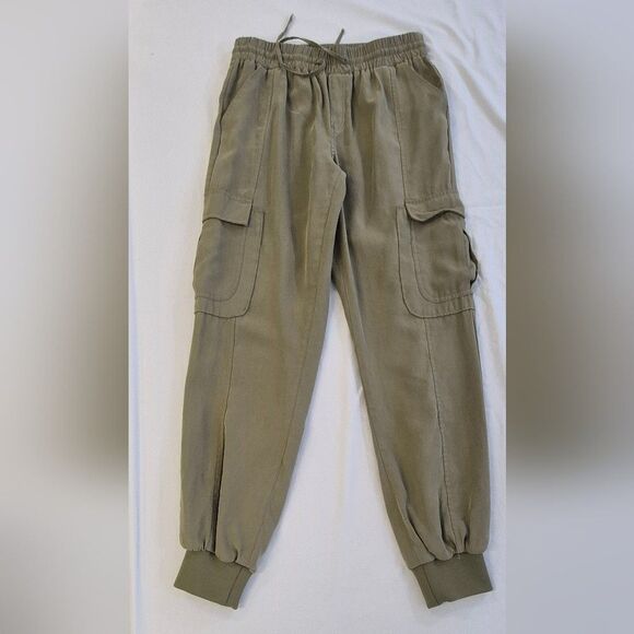 INC Women's Olive Green Jogger Pants Cargo Pockets Elastic Waist Cuffs Sz Small - Picture 1 of 7